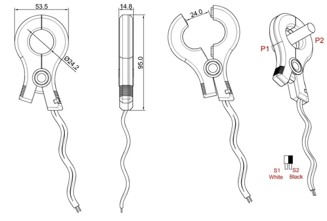 XH-SCT-S24 clamp-on split core current transformer dimension drawing, technical outline size diagram