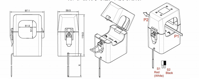 XH-SCT-T50 1000A/50mA split core CT open clamp with 51mm window and locking mechanism