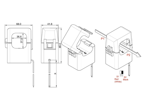 XH-SCT-T36 400A/50mA split core current transformer dimensions